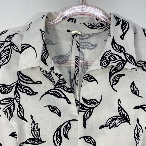 T Tahari Linen Blend Fit & Flare Sleeveless Dress Women's M Leaf Print White - Picture 5 of 13